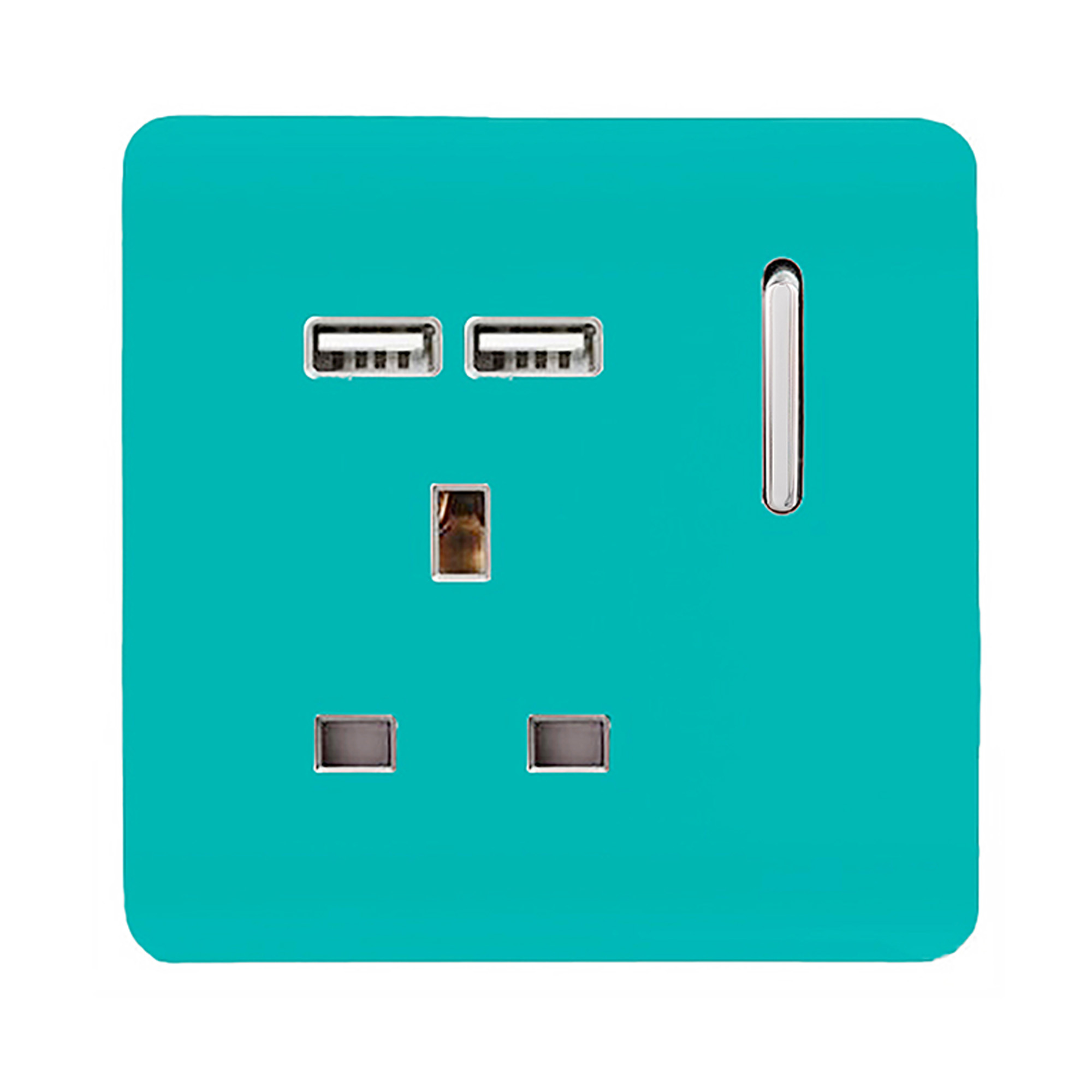 ART-SKT13USBBT  1 Gang 13Amp Switched Single Socket With 2 x USB Bright Teal